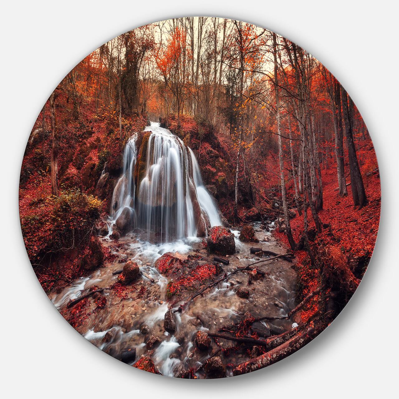 Designart - Silver Stream Waterfall Close up&#x27; Landscape Photography Circle Metal Wall Art
